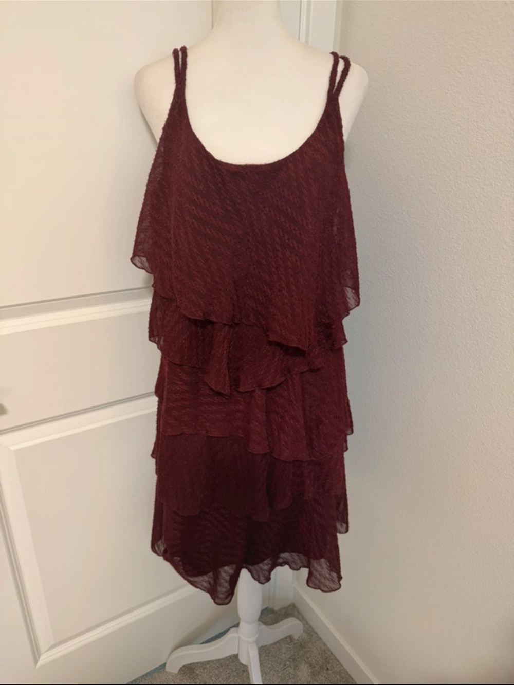 Signature by Robbie Bee Burgundy Tiered Ruffle Dress. Size 10